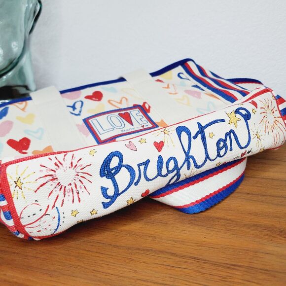 Brighton Red White And You Mini Tote Bag Womens Heart Purse Canvas Crossbody - Picture 3 of 9